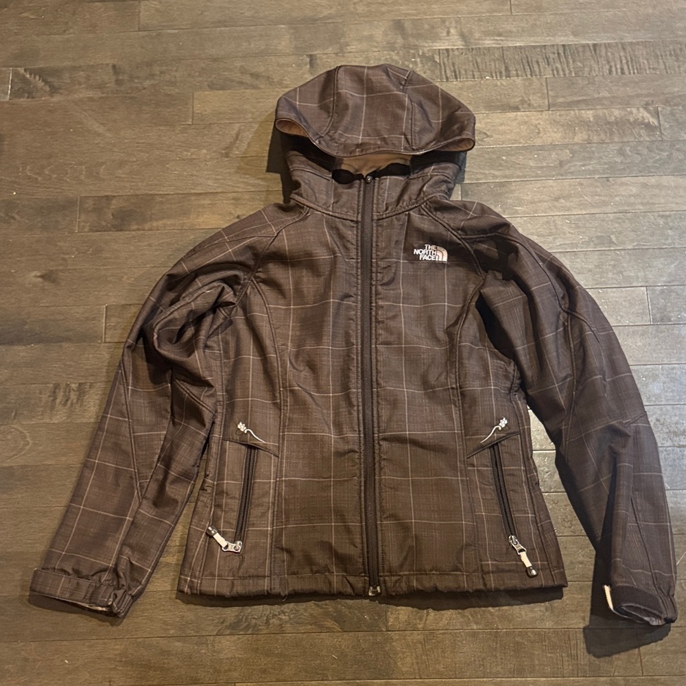 The North Face Brown Plaid Hooded Ski Jacket